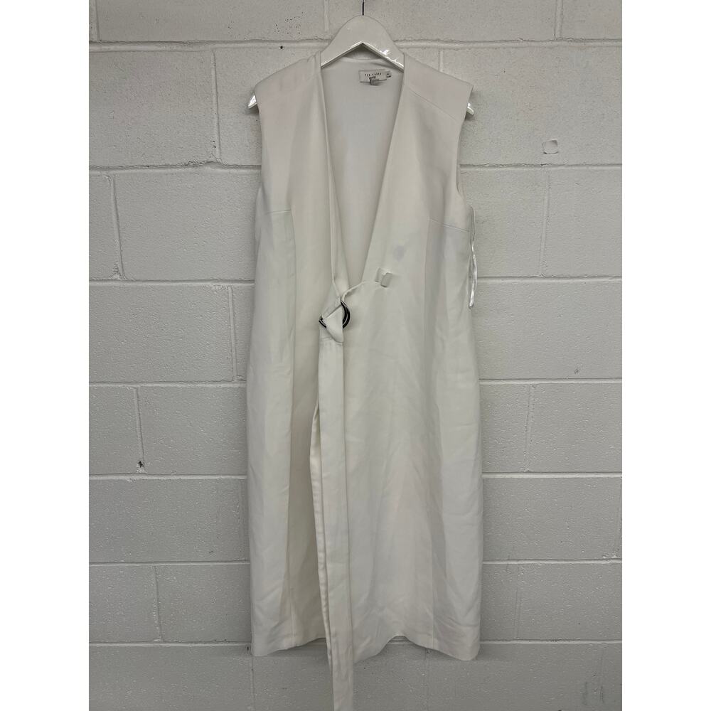 RTR Ted Baker Sz 2 White Crossover Tie Sleeveless Office Cocktail Midi Dress - Picture 3 of 10